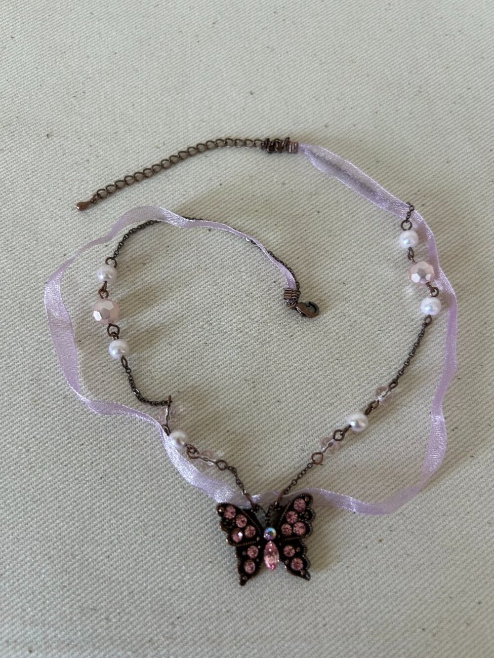 Cookie Lee Vintage Butterfly Ribbon Choker Necklace